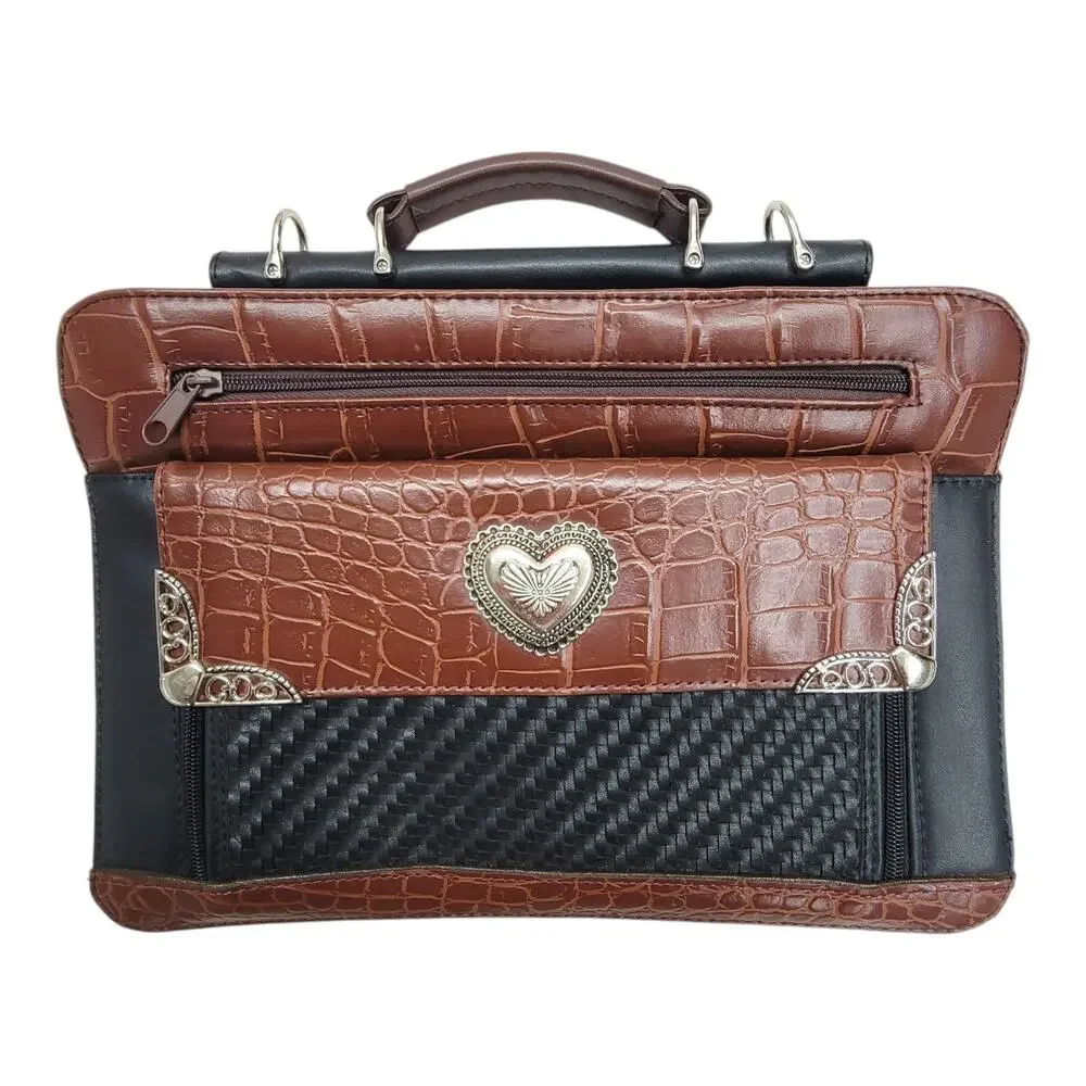 Western Faux Croc Briefcase Laptop Bag Heart Concho Black Brown Organizer